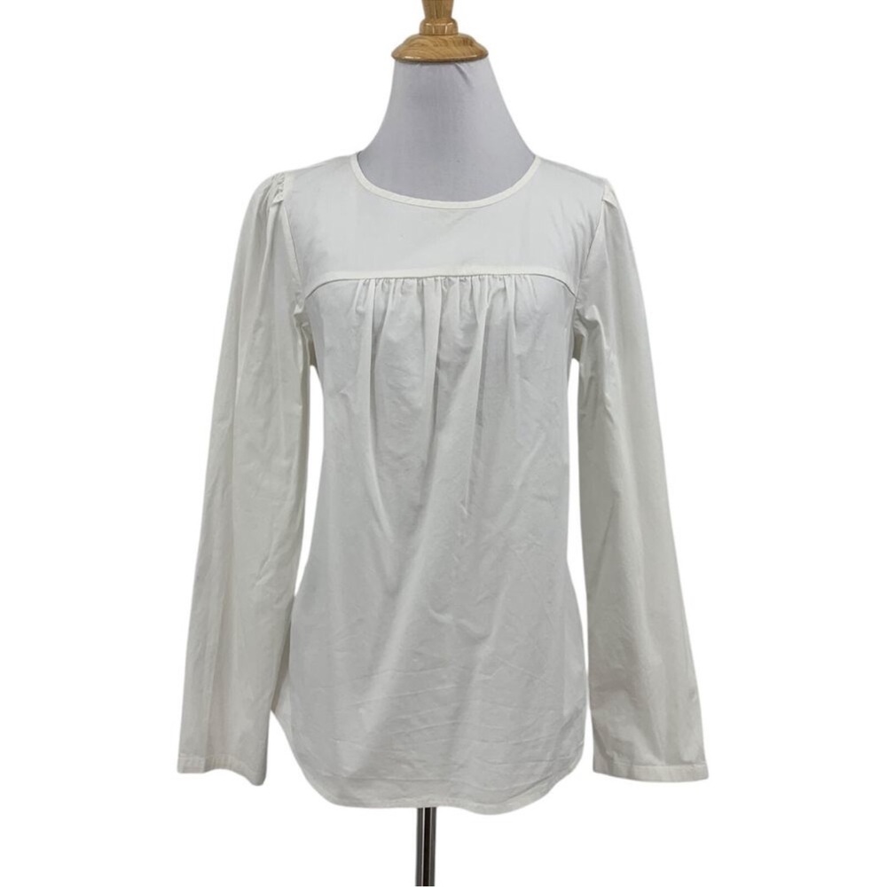 J Crew Top Womens S Small White Organic Cotton Blend Puff Sleeve Stretch Poplin